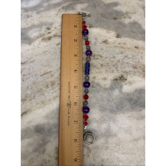 Red Blue Lampwork Beads Handmade Bracelet #Italy #USA #handmade - Picture 7 of 7
